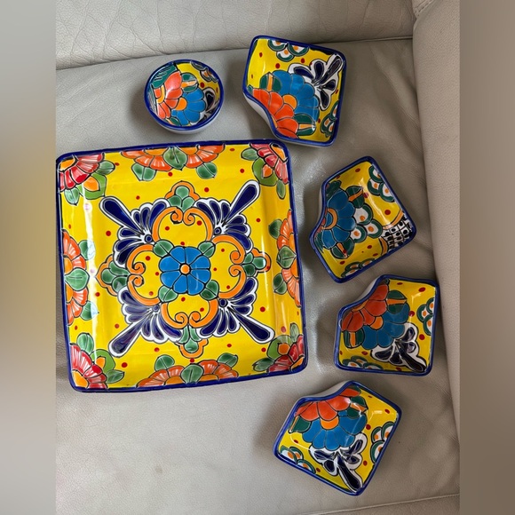 Mexican Talavera Chip Dip | Sectional Tray | Taco Square Serving Dish | MexDecor - Picture 2 of 8